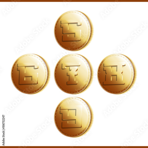 Golden coins with numerals isolated on white background - part 2. Vector illustration 10 EPS