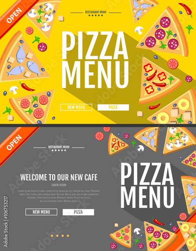 Flat style pizza menu concept Web site design. Corporate identity