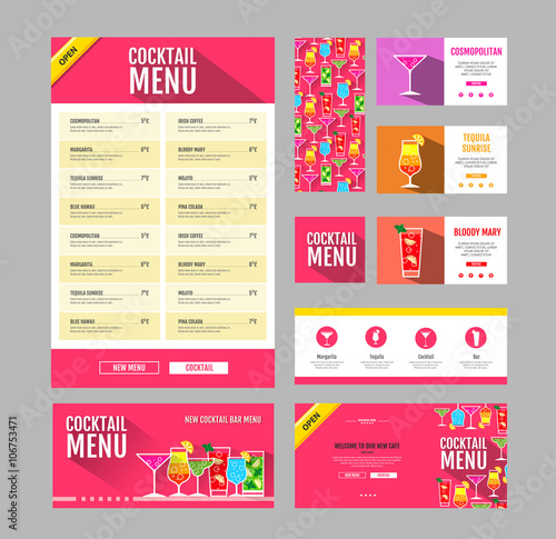 Flat style cocktail menu design. Document template. Corporate identity
