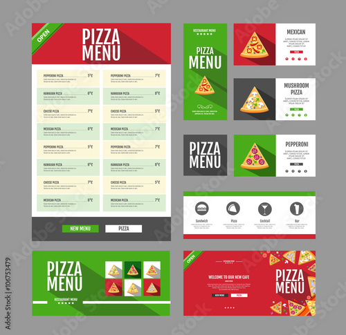 Flat style pizza menu design. Document template. Corporate identity