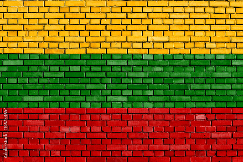 flag of Lithuania painted on brick wall