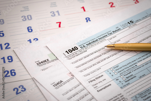 Photo us 1040 tax form with calendar