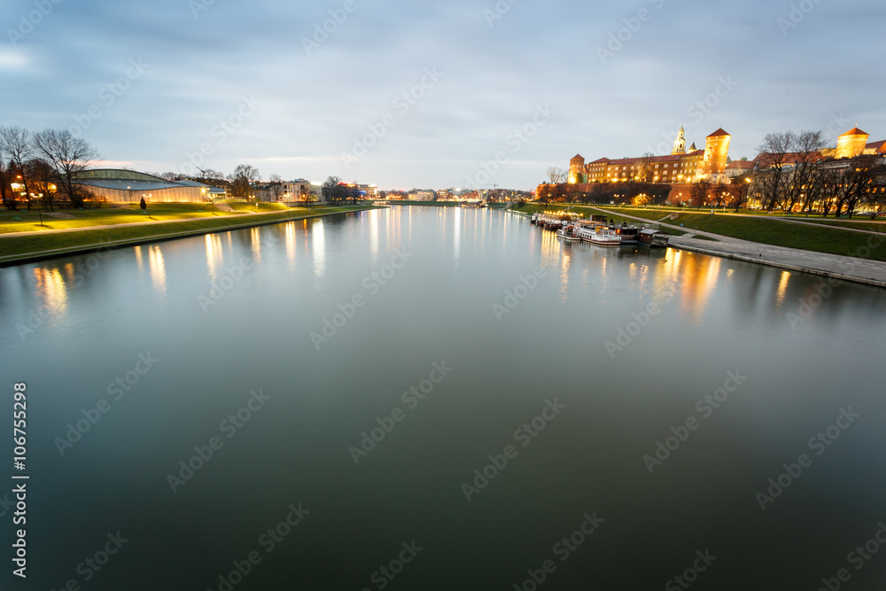 Wawel Castle and Vistula river in Krakow, Poland