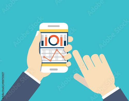 Mobile phone with dashboard. Modern user interface for businessman