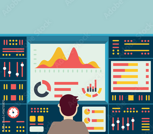 Vector illustration of web analytics information on dashboard and development website statistic