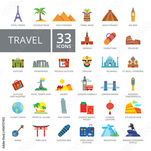 Travel flat icons set