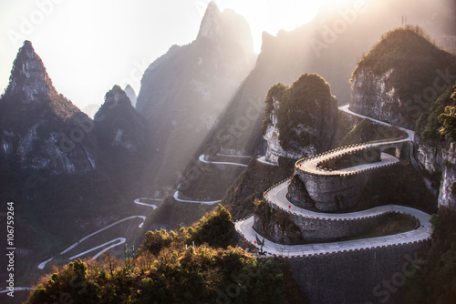 Photography The winding road of Tianmen mountain national park, Hunan provin