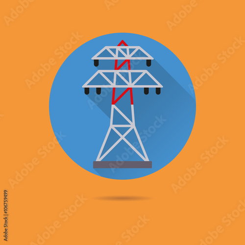 power line pylon flat design long shadow vector icon