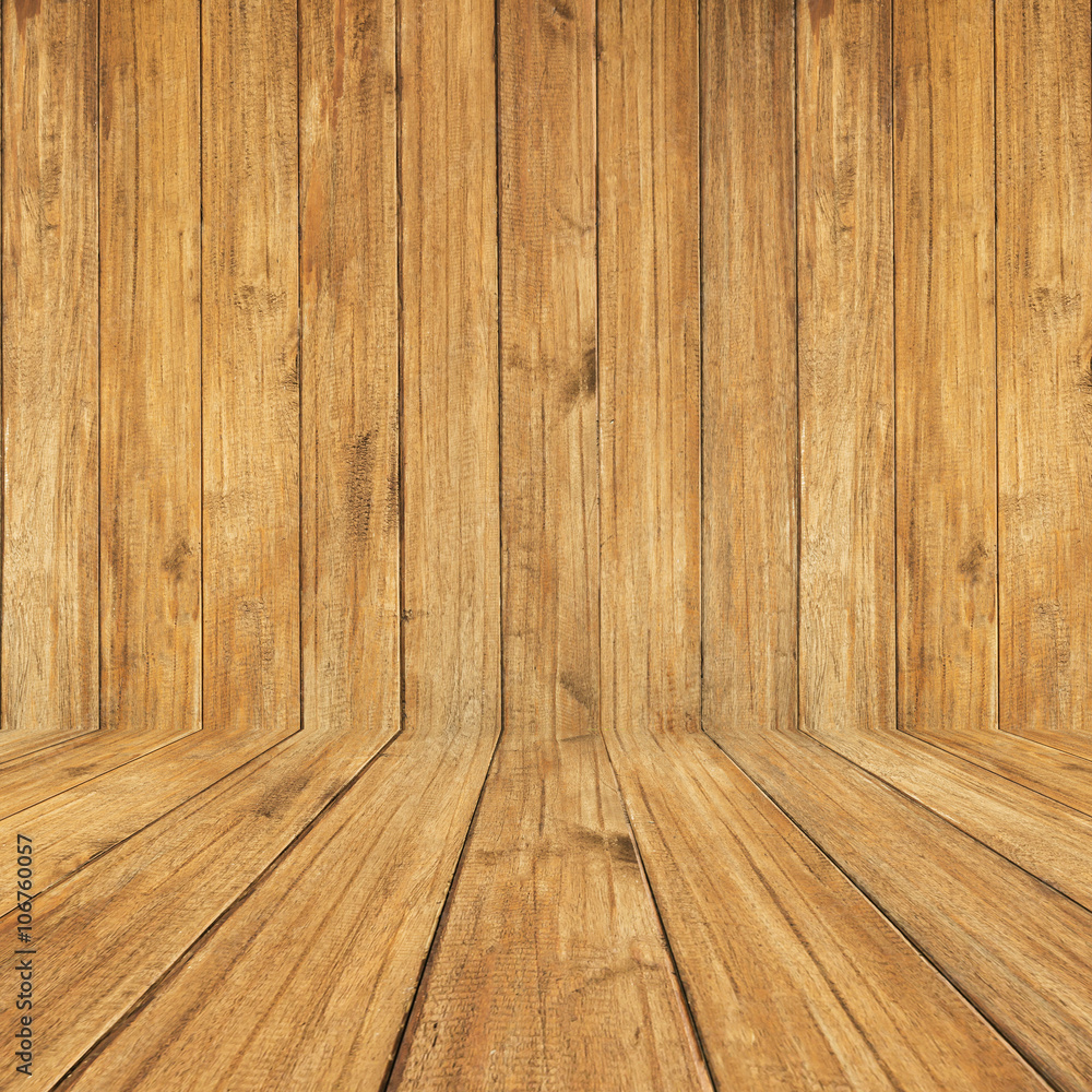 Perspective floor against wood panel background Perspective floor against wood panel background