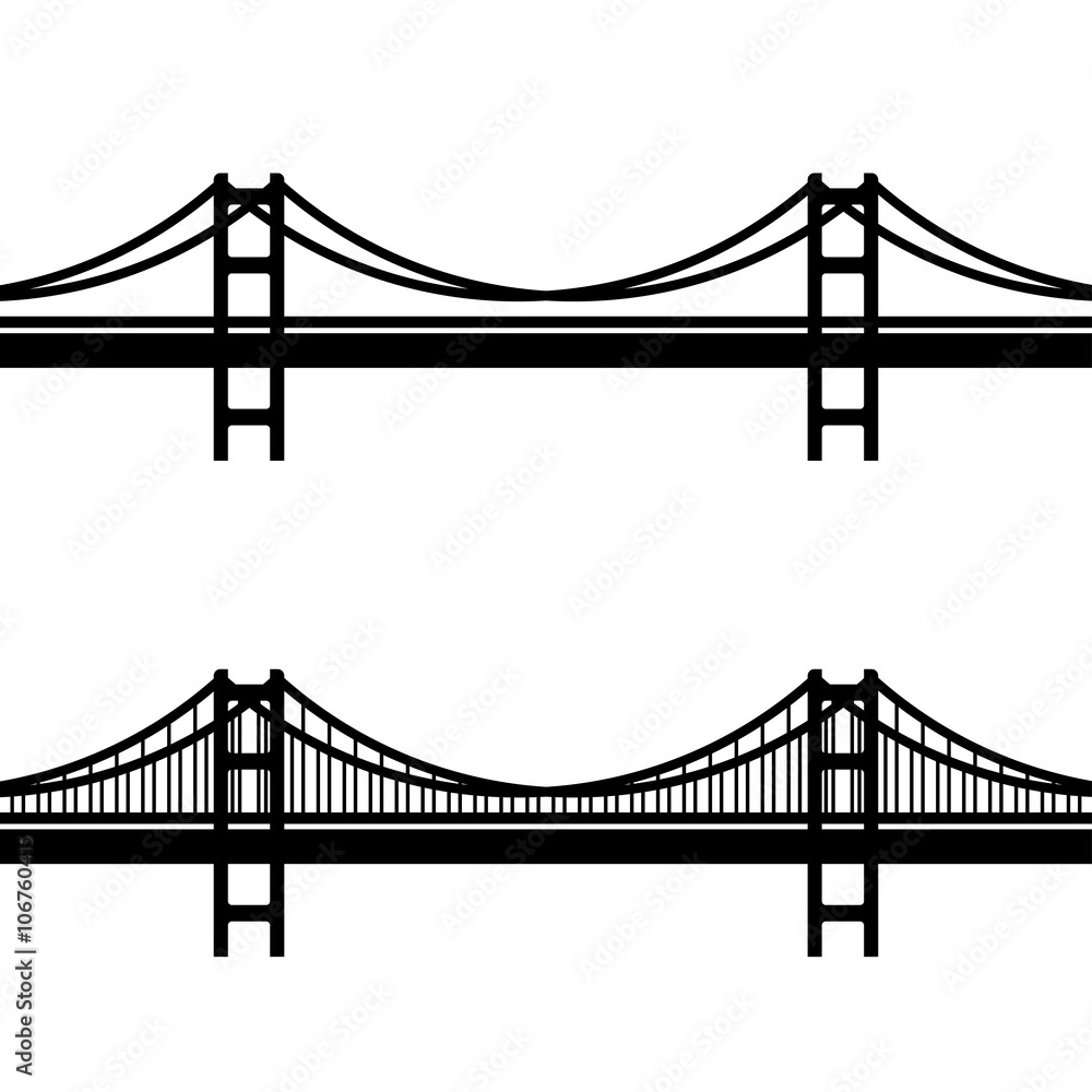vector metal cable suspension bridge black symbol - obrazy, fototapety, plakaty 