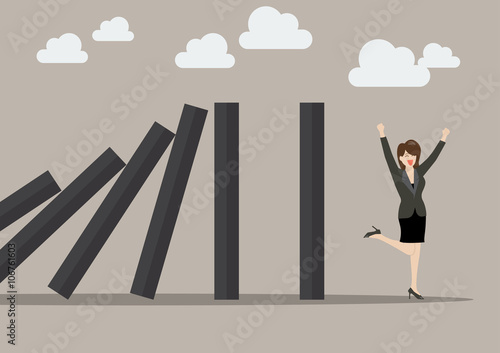 Domino is falling to a careless business woman