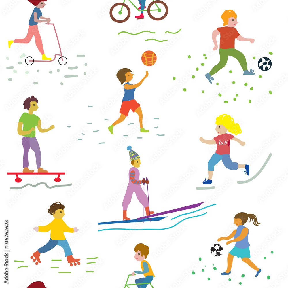 People and sport seamless pattern - funny vector