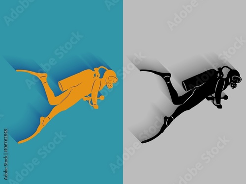 Silhouette of diver, vector draw