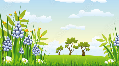 Illustration of a landscape with flowers