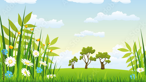 Illustration of a landscape with flowers