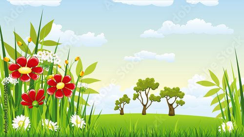 Illustration of a landscape with flowers