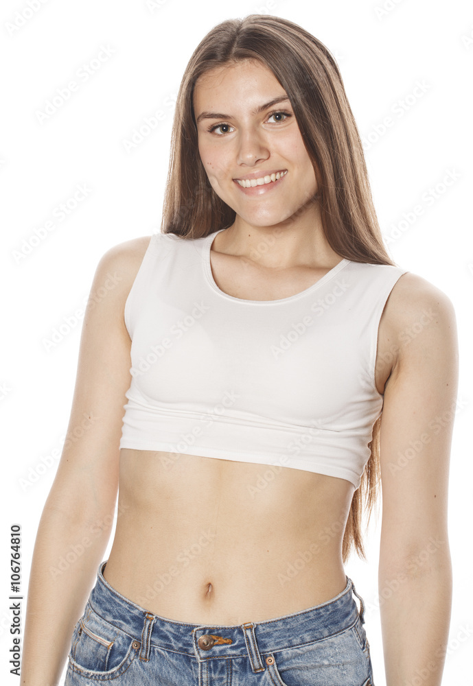 young pretty woman in sports wear isolated on white smiling young pretty woman in sports wear isolated on white smiling