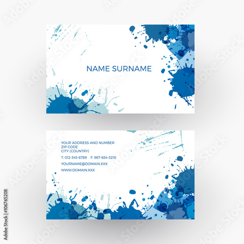 Vector abstract blue splash, concept of painter. Business card