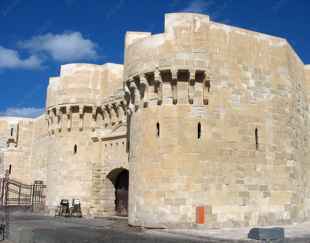 Qaitbay Citadel main gate, view from the street, Alexandria, Egypt