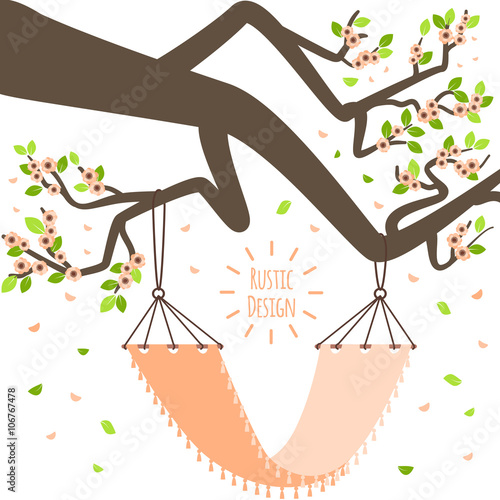 Vector illustration with tree branch and hammock
