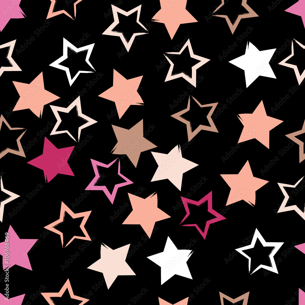 Cute vector seamless pattern . Brush strokes, stars. Endless texture can be used for printing onto fabric or paper Cute vector seamless pattern . Brush strokes, stars. Endless texture can be used for printing onto fabric or paper