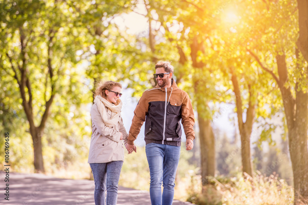 Couple in love in autumn nature on a walk Couple in love in autumn nature on a walk