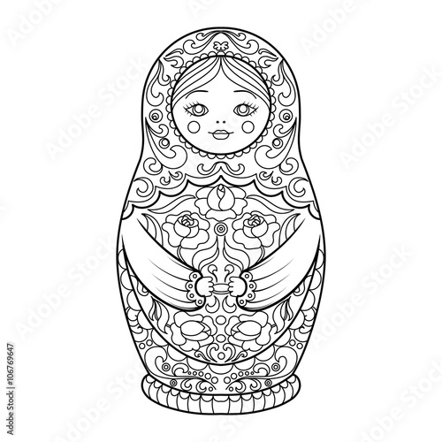 Matryoshka coloring book for adults vector