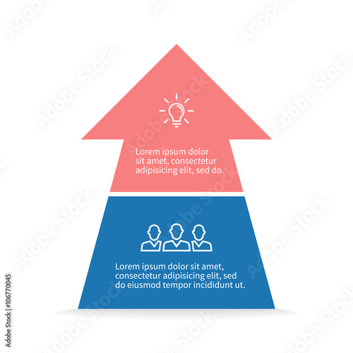 Arrow infographic. Diagram with 2 steps, options, parts. Vector design element.