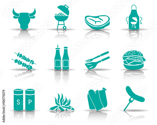 Icon Set Grillen - Türkis (Schatten)
