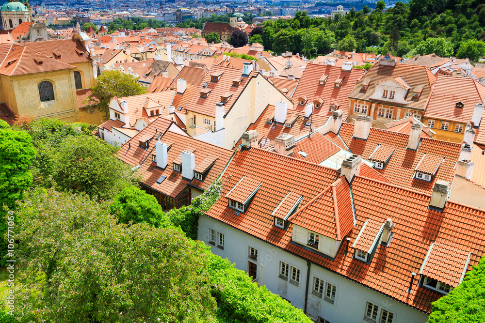 Top view on historical center of Prague, Czech Republic, Europe