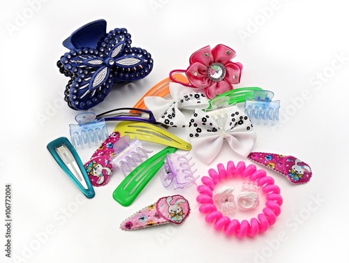 various hair accessories for young girls on a white background