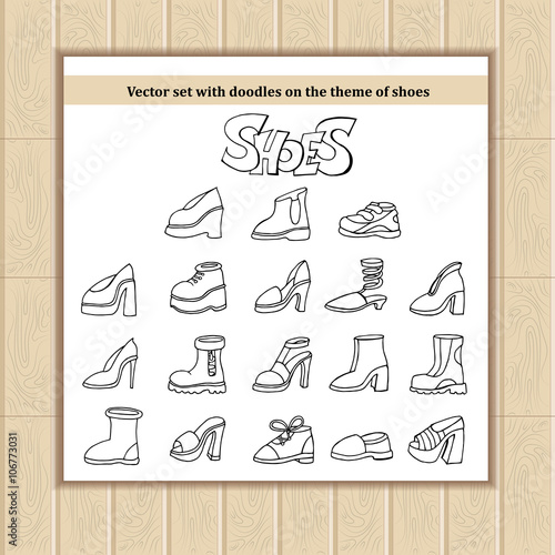 Vector set with hand drawn doodles of shoes. Illustrations on the theme of fashion and beauty