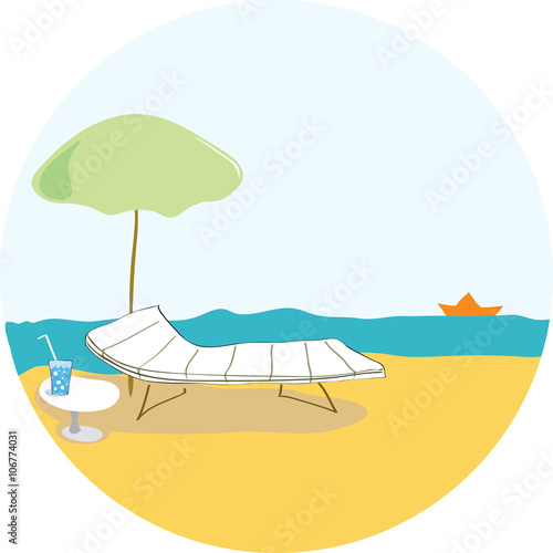 Dreams of holidays at sea/Dream vacation on the sea with sun loungers and a cool drink