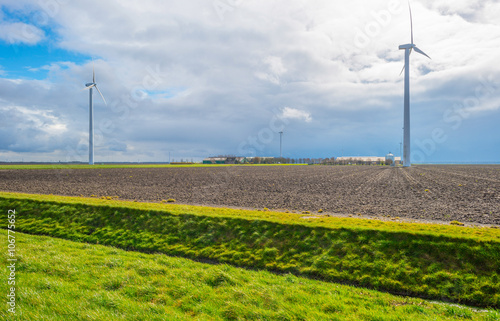 Wind turbine in a field in spring