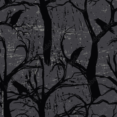 Seamless pattern with ravens