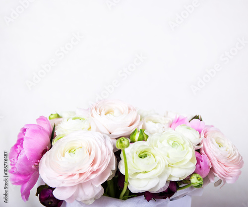 close up of beautiful bunch of summer flowers over white