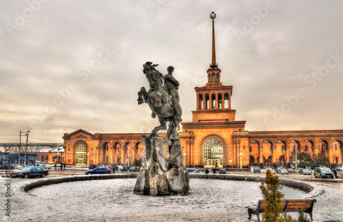 David of Sassoun statue and Yerevan Railway Station photo