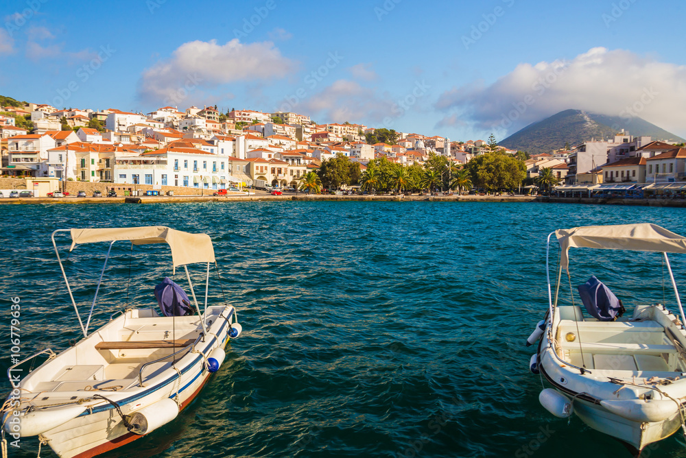 fisherman boats in Pylos harbour, Greece, Europe
