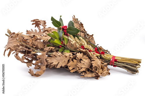 Badnjak - Yule-log, mistletoe, fir branches, wheat, Serbian Christmas