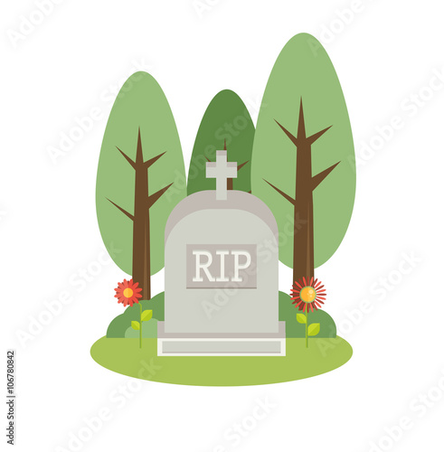 Vector illustration grey gravestone. Flat tombstone icon