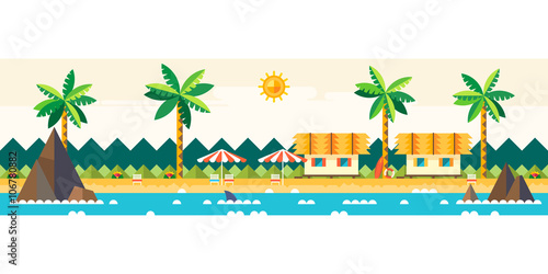Flat design of summer paradise beach illustration vector