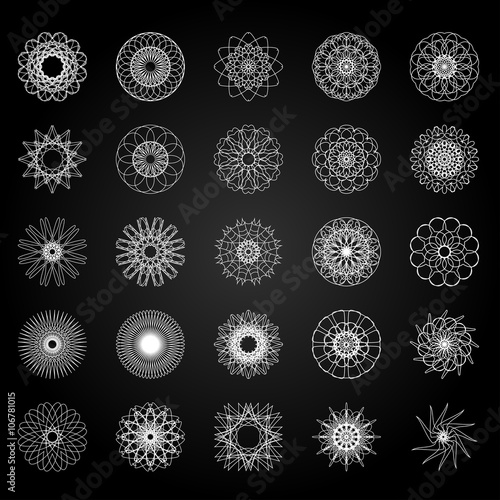 Round symbols set. 25 vector spirographs