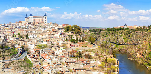 Panoramic view of the historic city of Toledo with river Tajo, S photo