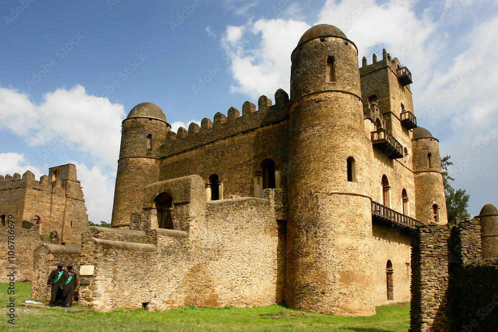 View of the Fasil Ghebbi palace in Gondar in Ethiopia
