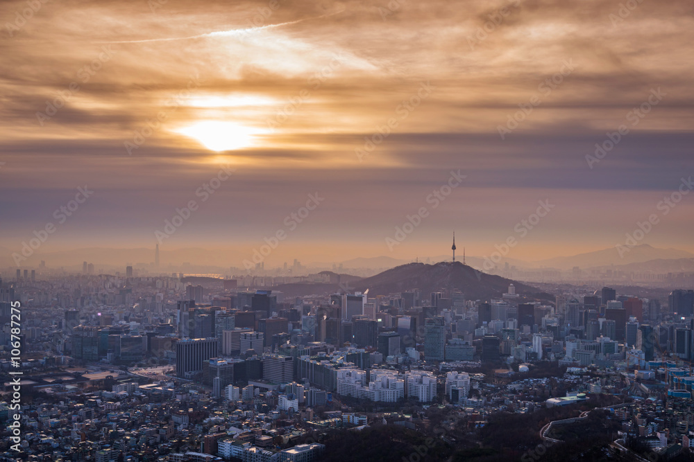 sunrise of Seoul City Skyline, The best view of South Korea..