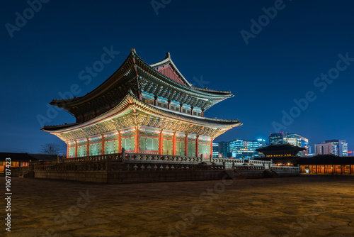 Korea Gyeongbokgung palace at night in Seoul  South Korea.