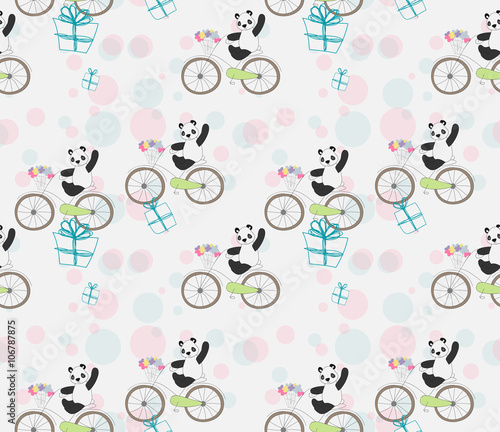 cute baby Panda on bike