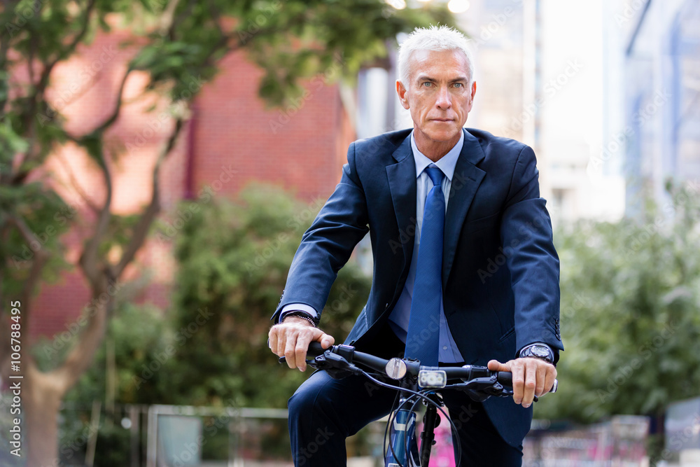 Fototapeta premium Successful businessman riding bicycle