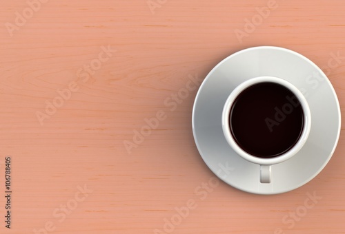 3D rendering coffee cup on red wood table