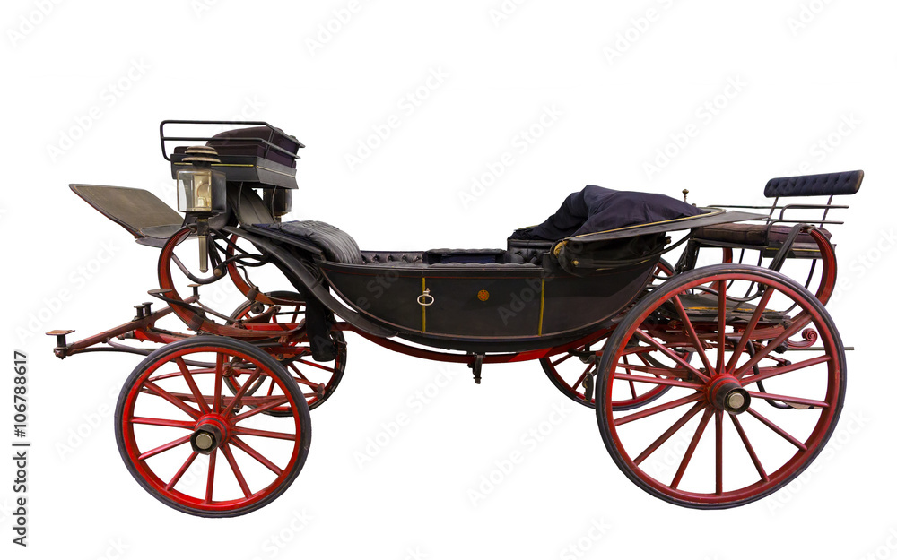 Fototapeta premium Black historic opened carriage isolated on white